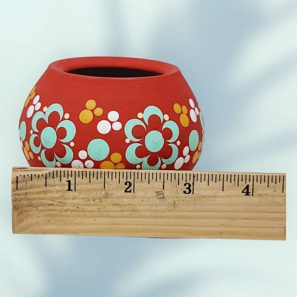 Small Vintage Ceramic Candle‎ Holder Hand Painted Flowers
